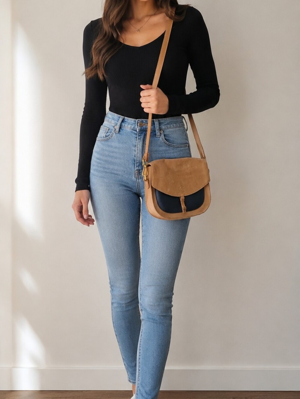 Sseko Tan and Black Leather Crossbody Bag - Women.